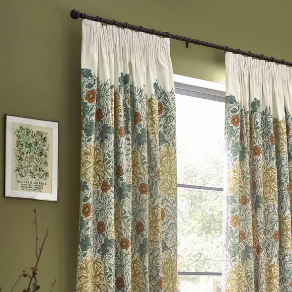 Pencil Pleat Curtains with Seaweed Motif - Stone