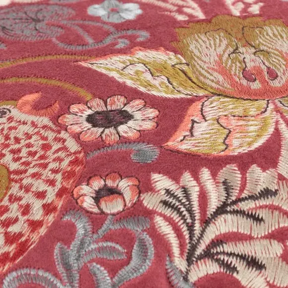 Square Cushion with Embroidery - Berry, Velvet