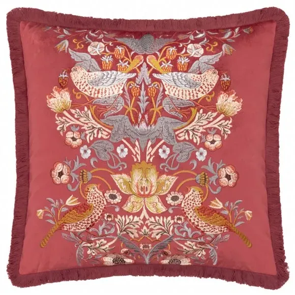 Square Cushion with Embroidery - Berry, Velvet