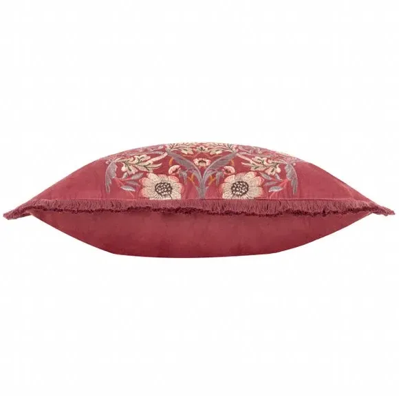 Square Cushion with Embroidery - Berry, Velvet