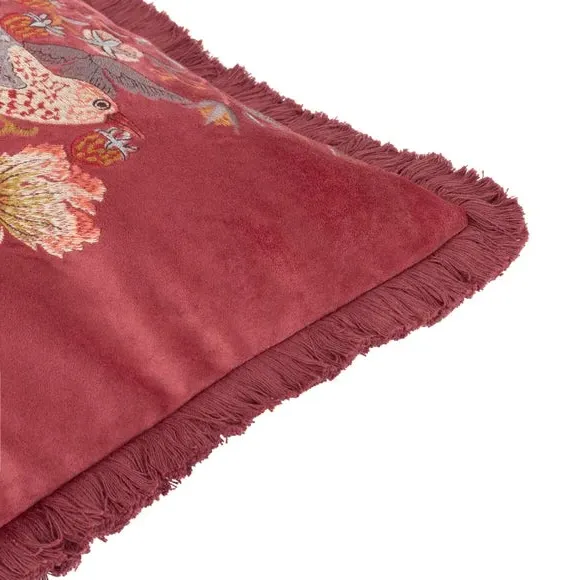 Square Cushion with Embroidery - Berry, Velvet