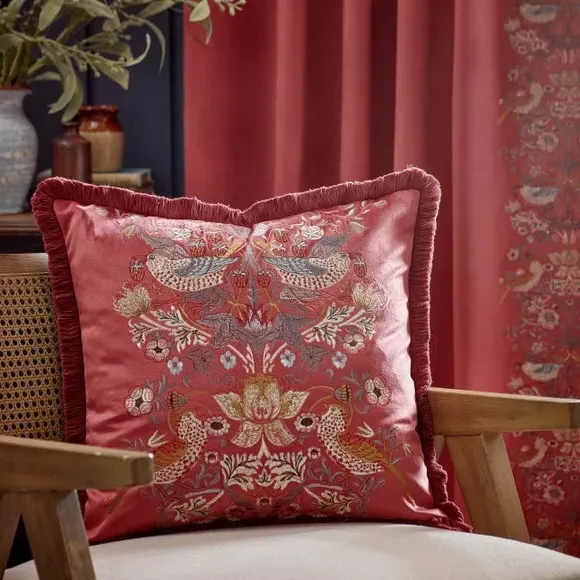 Square Cushion with Embroidery - Berry, Velvet image