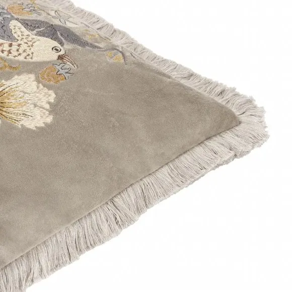 Square Cushion with Embroidery - Biscuit, Velvet
