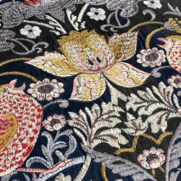 Square Cushion with Embroidery - Indigo, Velvet