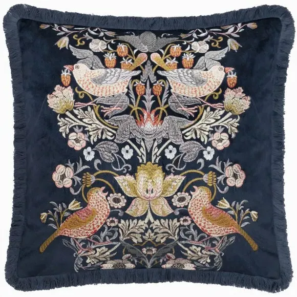 Square Cushion with Embroidery - Indigo, Velvet