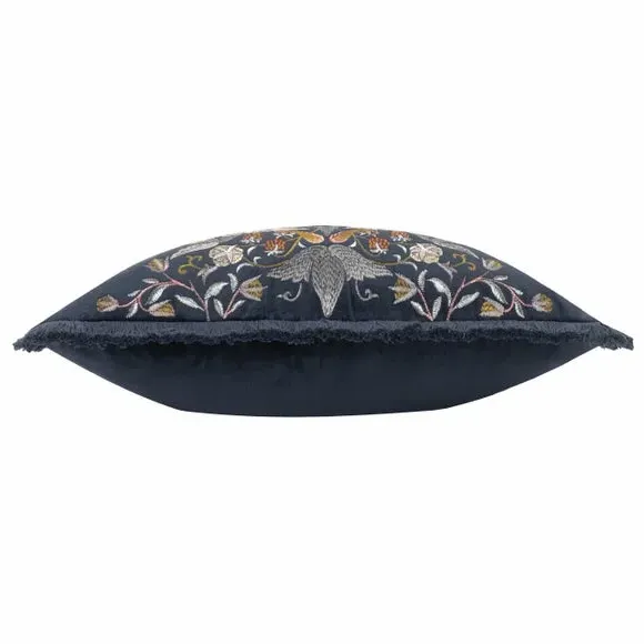 Square Cushion with Embroidery - Indigo, Velvet