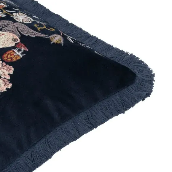 Square Cushion with Embroidery - Indigo, Velvet