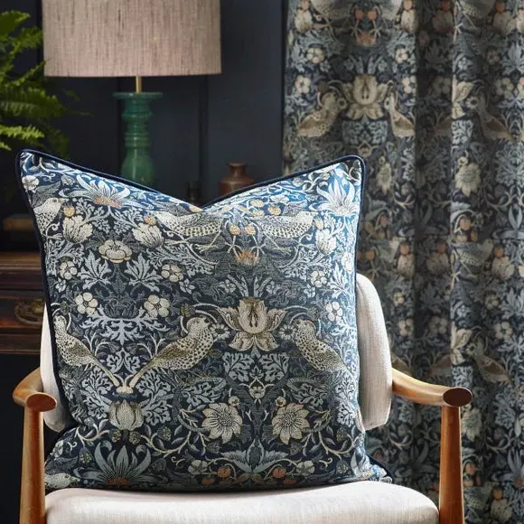 Square Cushion with Feather Fill - Indigo, Jacquard