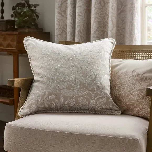 Square Cushion with Rope Trim - Linen, Polyester