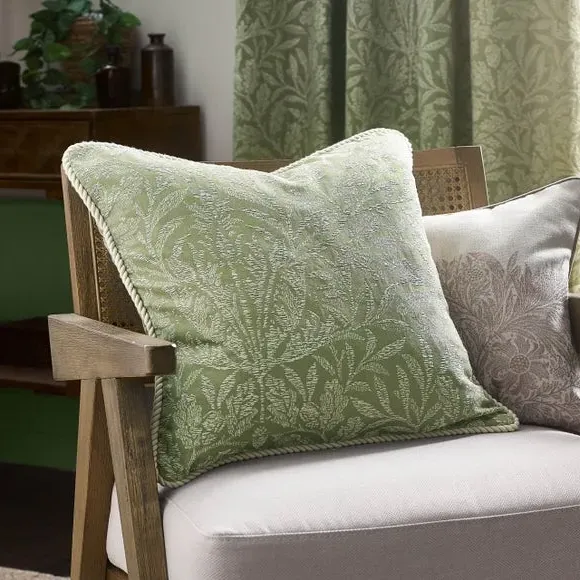 Square Cushion with Rope Trim - Sage, Polyester