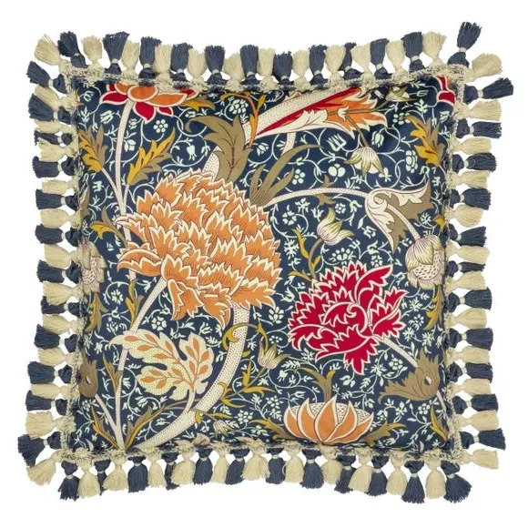Square Cushion with Tassels - Indigo, Velvet
