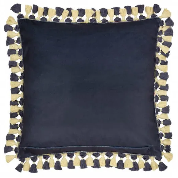 Square Cushion with Tassels - Indigo, Velvet