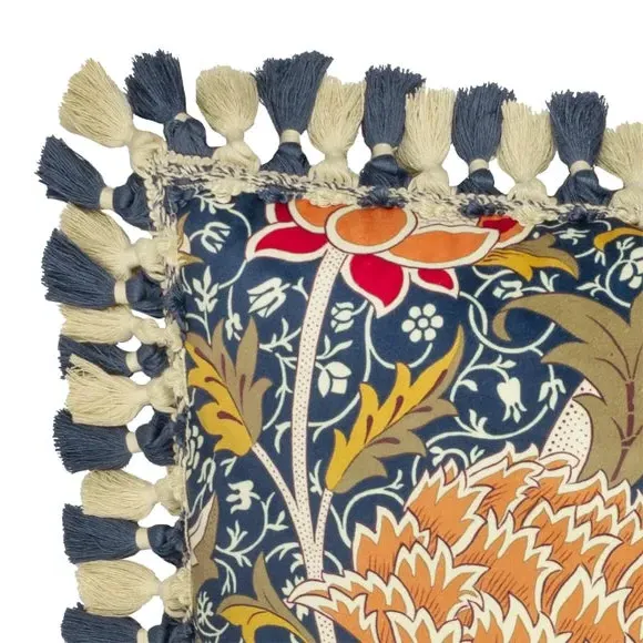 Square Cushion with Tassels - Indigo, Velvet