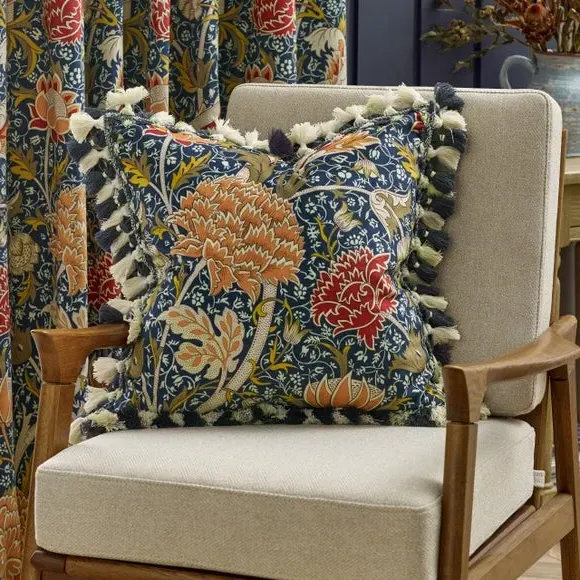 Square Cushion with Tassels - Indigo, Velvet image