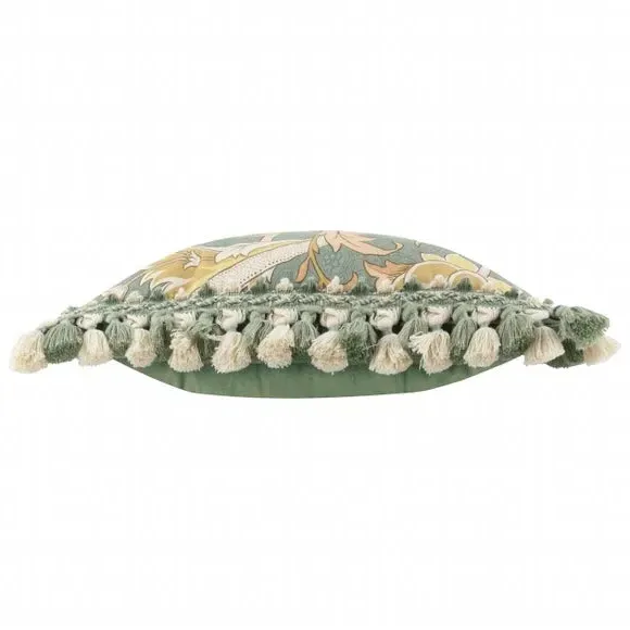 Square Cushion with Tassels - Sage, Velvet