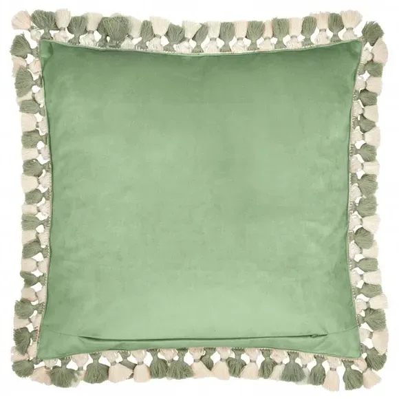 Square Cushion with Tassels - Sage, Velvet
