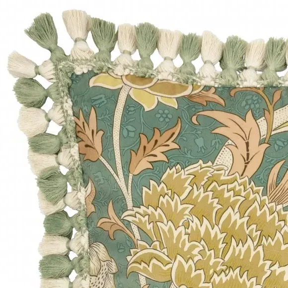 Square Cushion with Tassels - Sage, Velvet