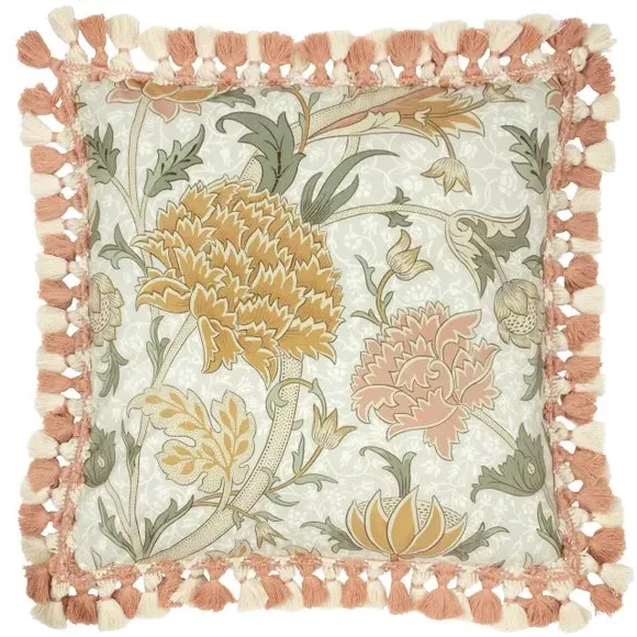 Square Cushion with Tassels - Stone, Velvet