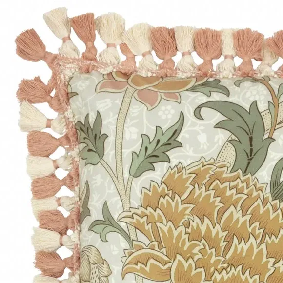 Square Cushion with Tassels - Stone, Velvet