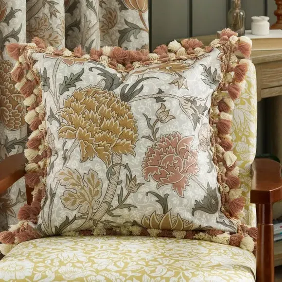 Square Cushion with Tassels - Stone, Velvet