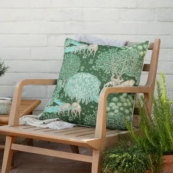 Square Outdoor Cushion with Deer Motif - Forest image