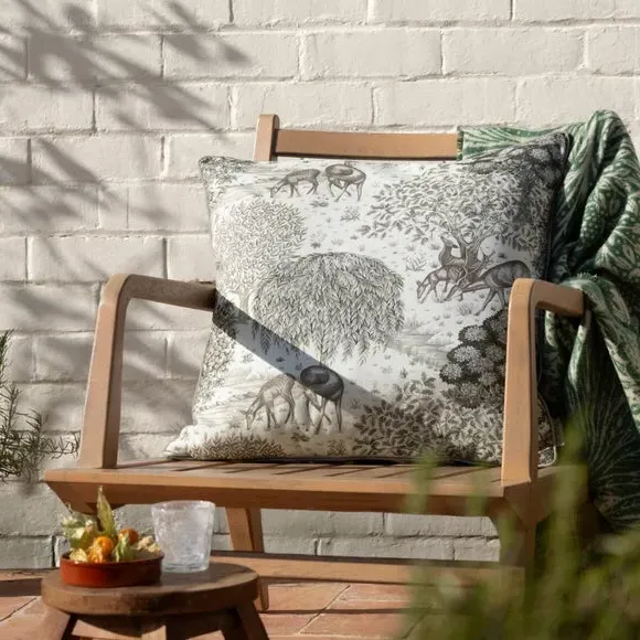 Square Outdoor Cushion with Deer Motif - Linen