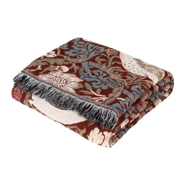 Strawberry Thief Throw Blanket - Berry, Cotton
