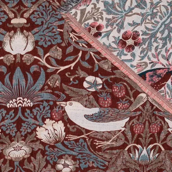 Strawberry Thief Throw Blanket - Berry, Cotton