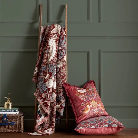 Strawberry Thief Throw Blanket - Berry, Cotton image