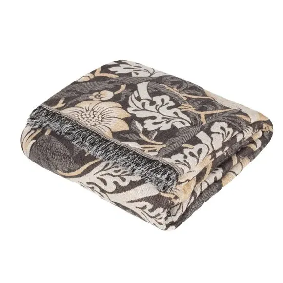 Strawberry Thief Throw Blanket - Biscuit, Cotton