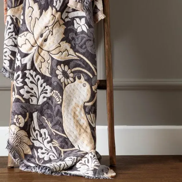 Strawberry Thief Throw Blanket - Biscuit, Cotton