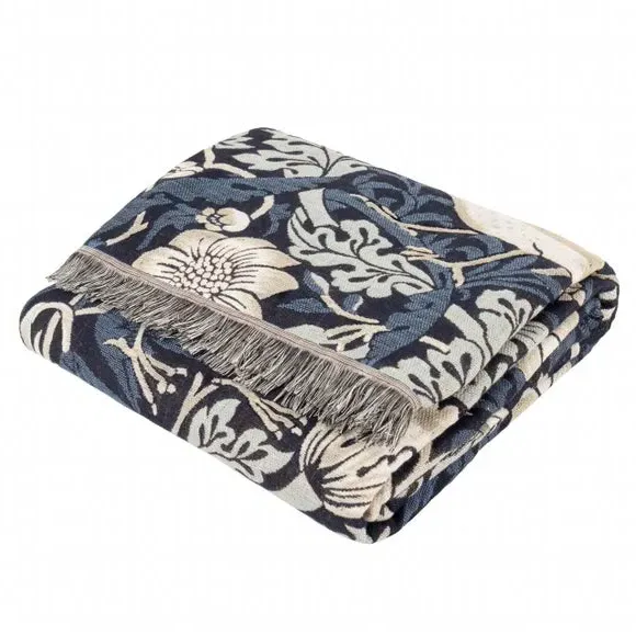 Strawberry Thief Throw Blanket - Indigo, Cotton