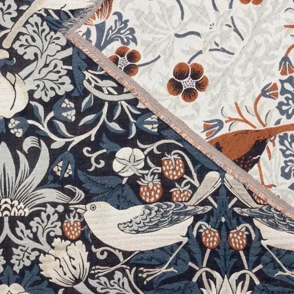 Strawberry Thief Throw Blanket - Indigo, Cotton