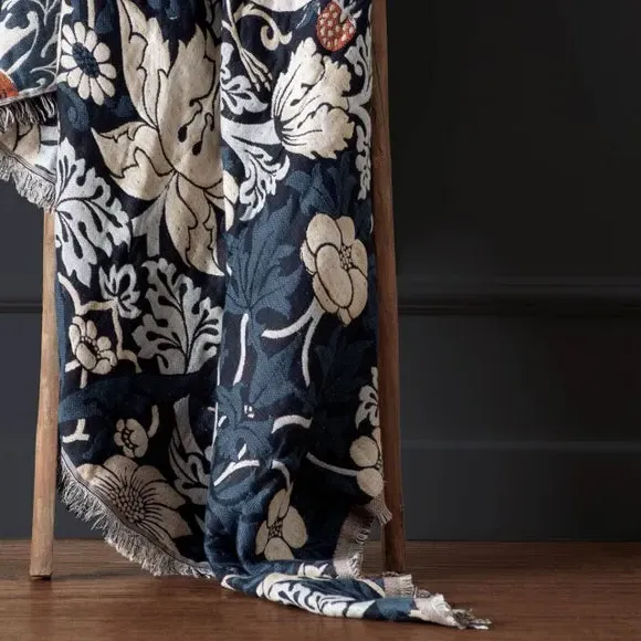 Strawberry Thief Throw Blanket - Indigo, Cotton