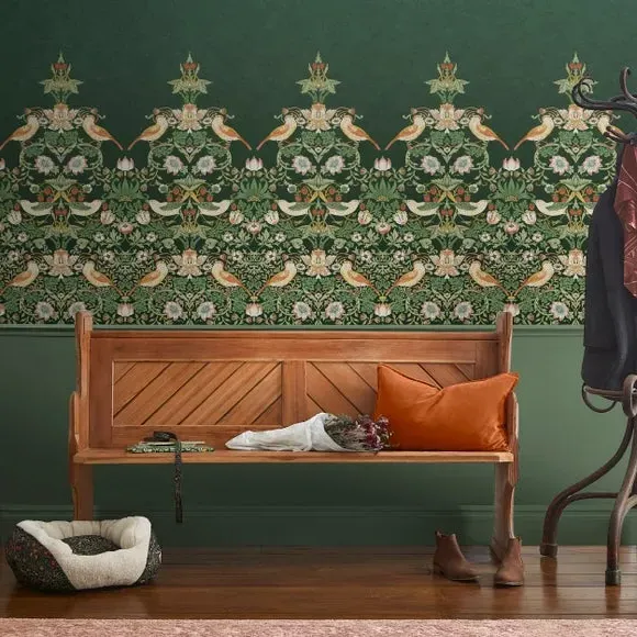 Strawberry Thief Wall Mural - Green image