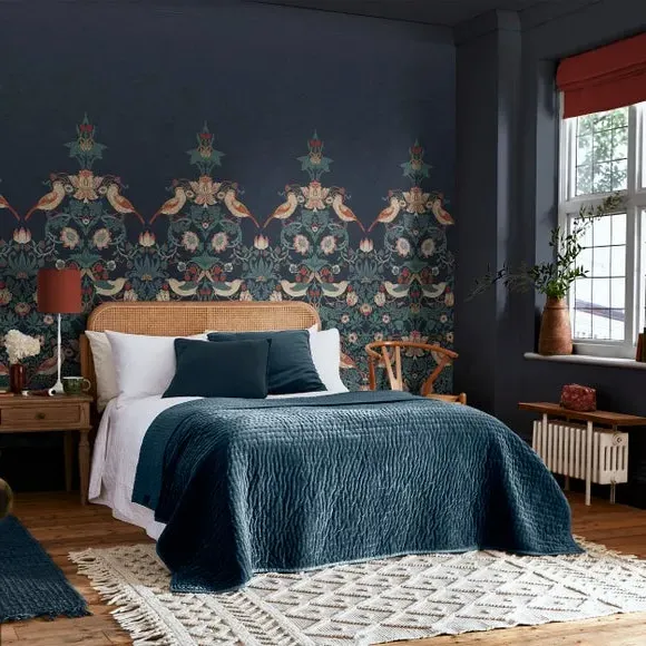 Strawberry Thief Wall Mural - Navy