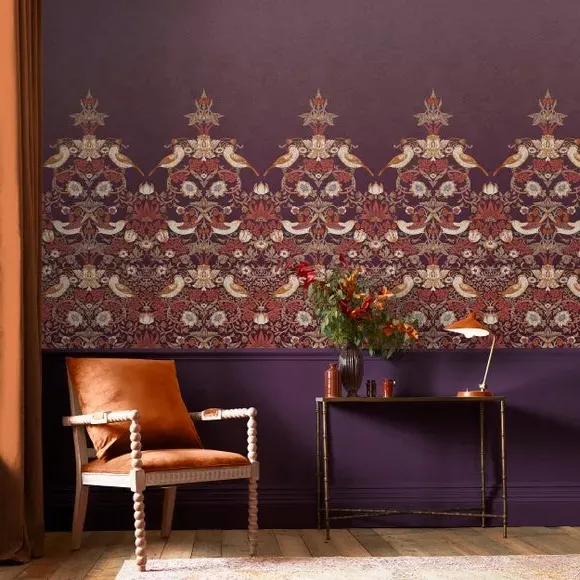 Strawberry Thief Wall Mural - Plum
