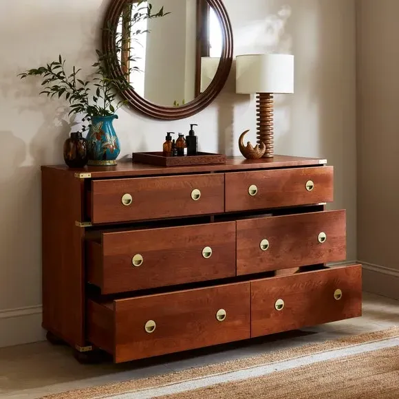6-Drawer Chest with Brass Corners - Wood, Birch