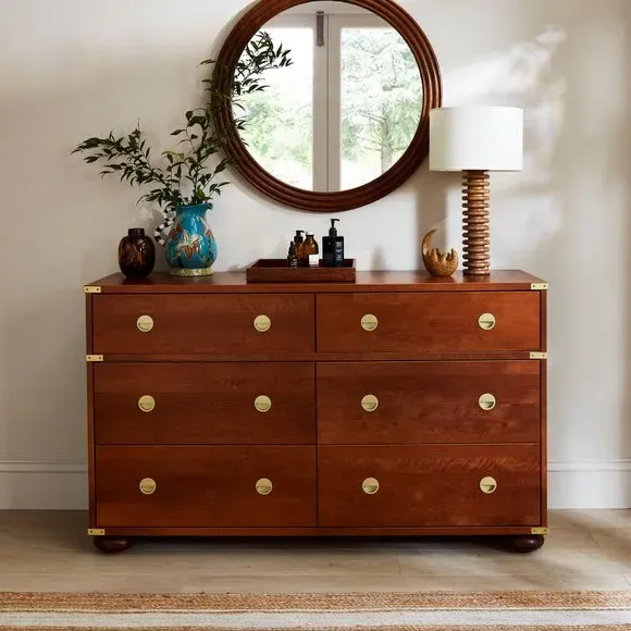 6-Drawer Chest with Brass Corners - Wood, Birch image