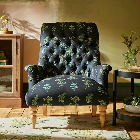 Armchair with Tufted Back - Green, Fabric