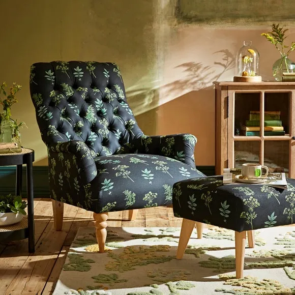 Armchair with Tufted Back - Green, Fabric
