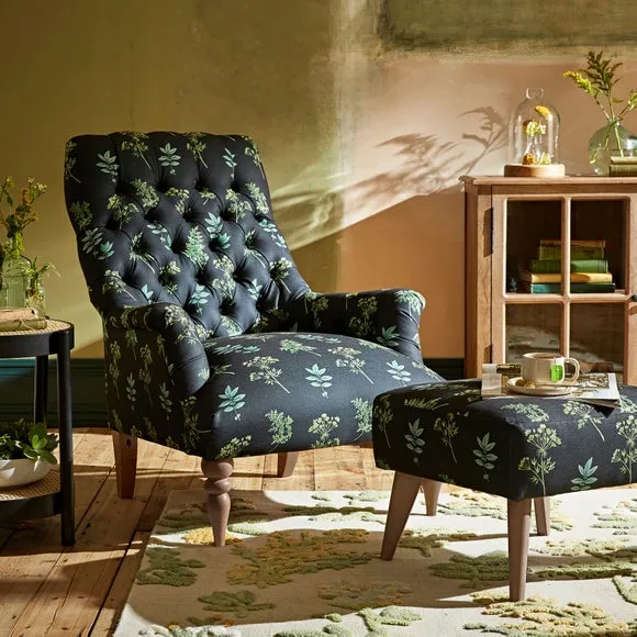 Armchair with Tufted Back - Green, Fabric