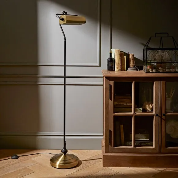 Banker Floor Lamp with Tiltable Head - Antique Brass