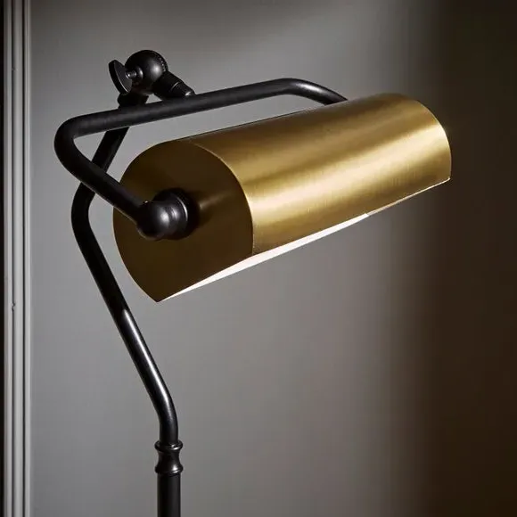 Banker Floor Lamp with Tiltable Head - Antique Brass