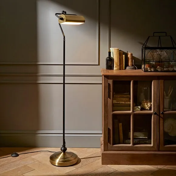 Banker Floor Lamp with Tiltable Head - Antique Brass image