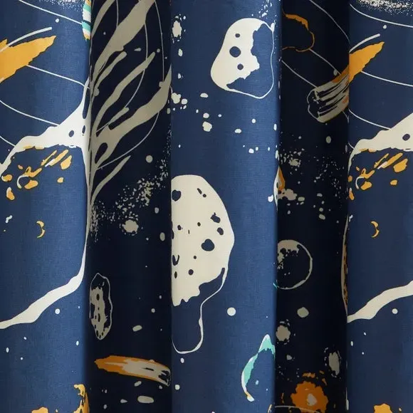 Blackout Eyelet Curtains Space Print - Navy, Cotton