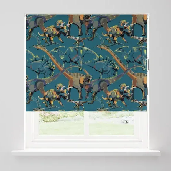 Blackout Roller Blind Dinosaur Print - Blue