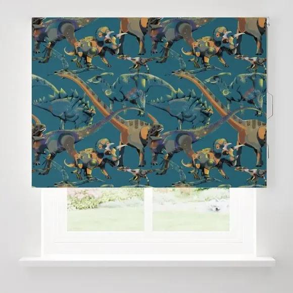 Blackout Roller Blind Dinosaur Print - Blue