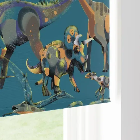 Blackout Roller Blind Dinosaur Print - Blue