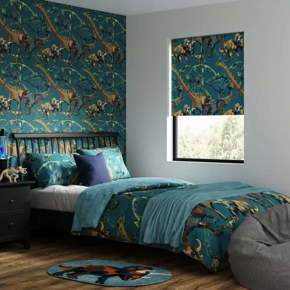 Blackout Roller Blind Dinosaur Print - Blue